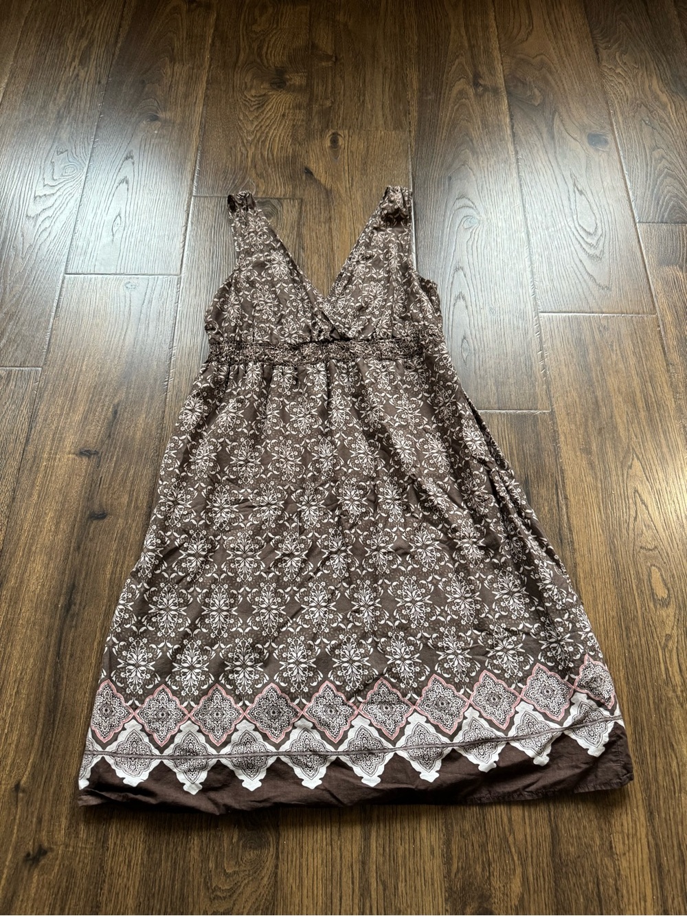 Sonoma Brown Floral-Print V-Neck Midi Dress